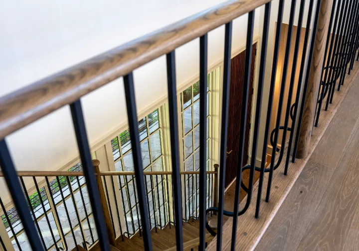 Overhead view of a custom staircase and railing