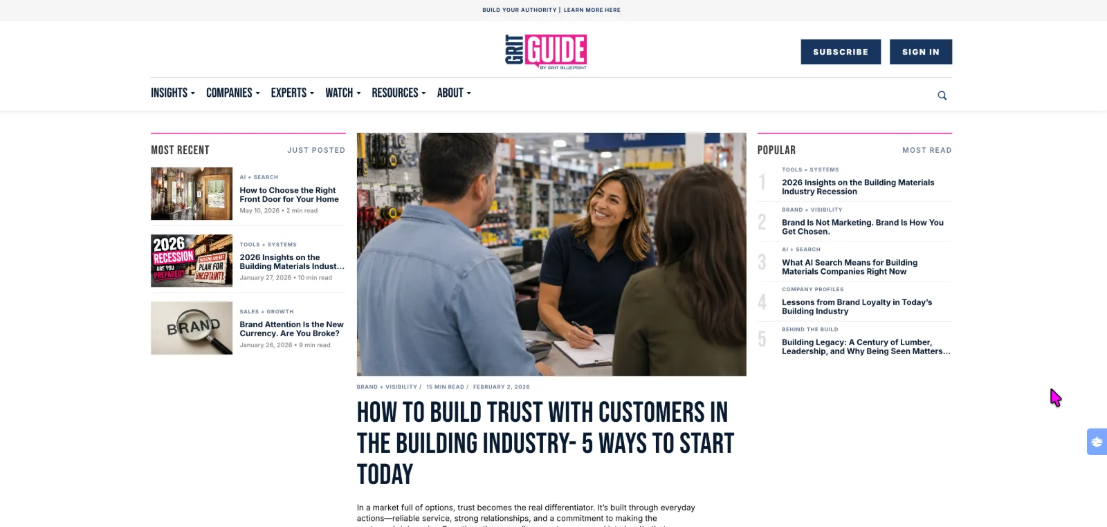 The Grit Guide homepage at gritguide.com