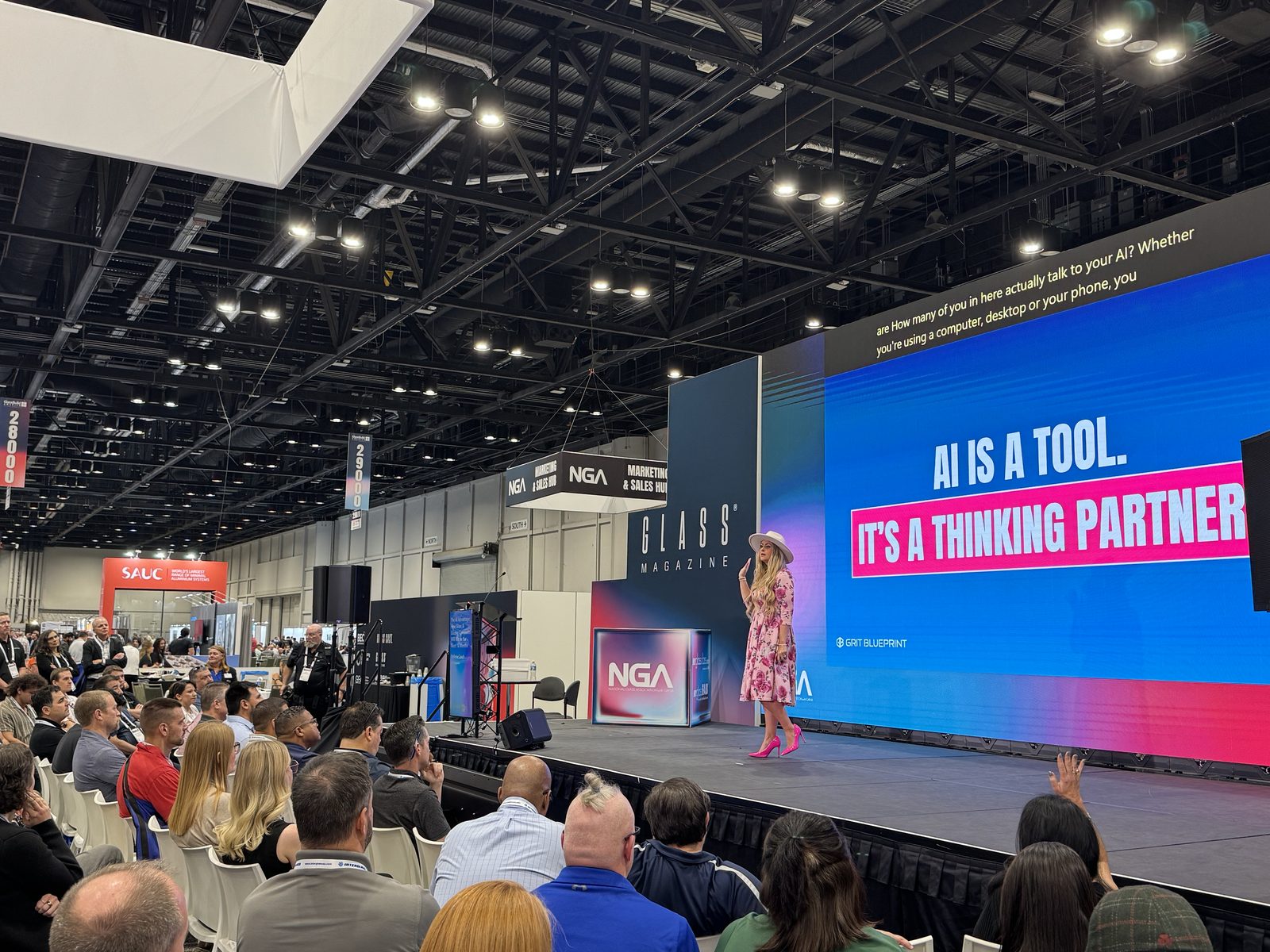 Stefanie Couch keynoting AI is a thinking partner at GlassBuild