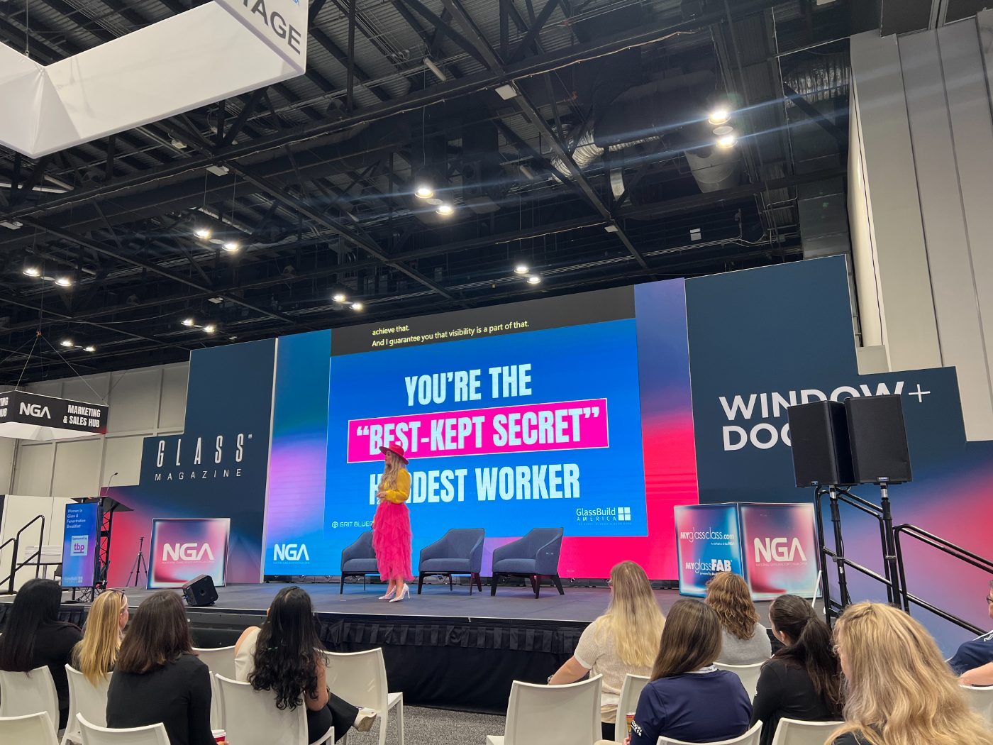 Stefanie Couch keynoting the Best-Kept Secret at GlassBuild