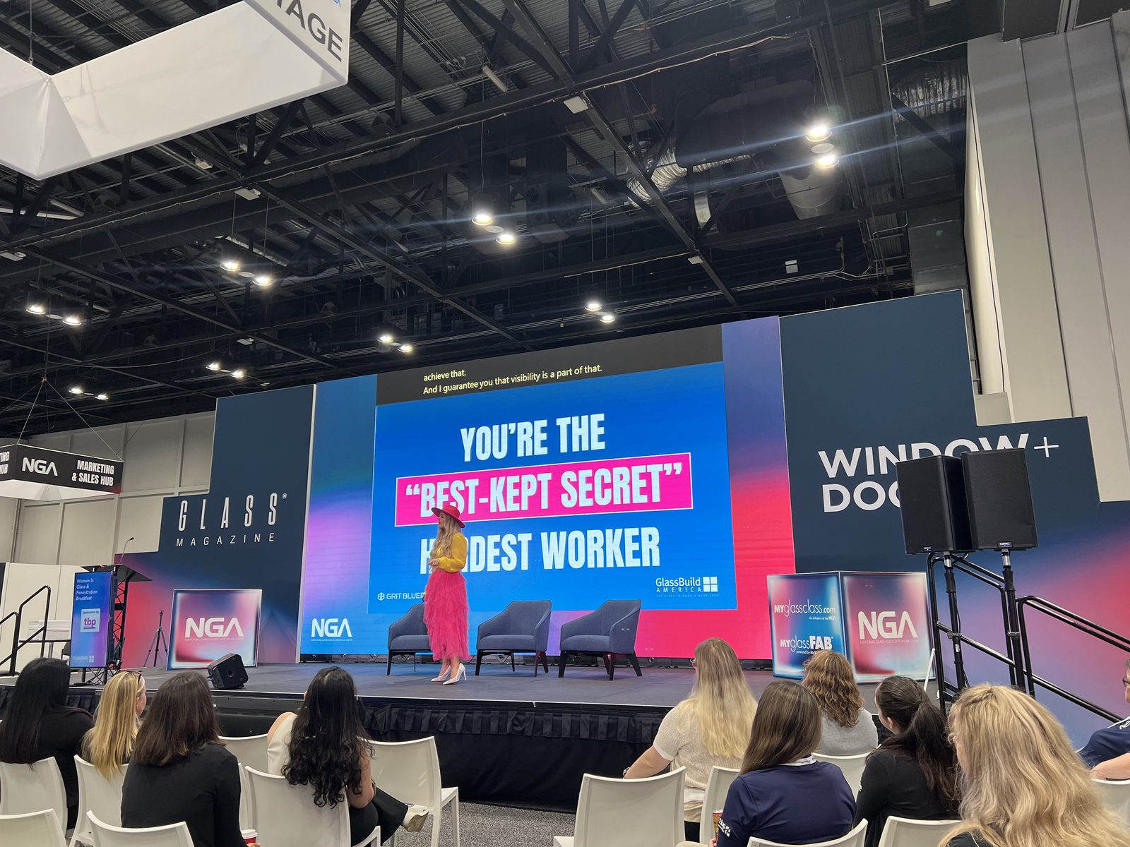 Stefanie Couch keynoting the Best-Kept Secret at GlassBuild