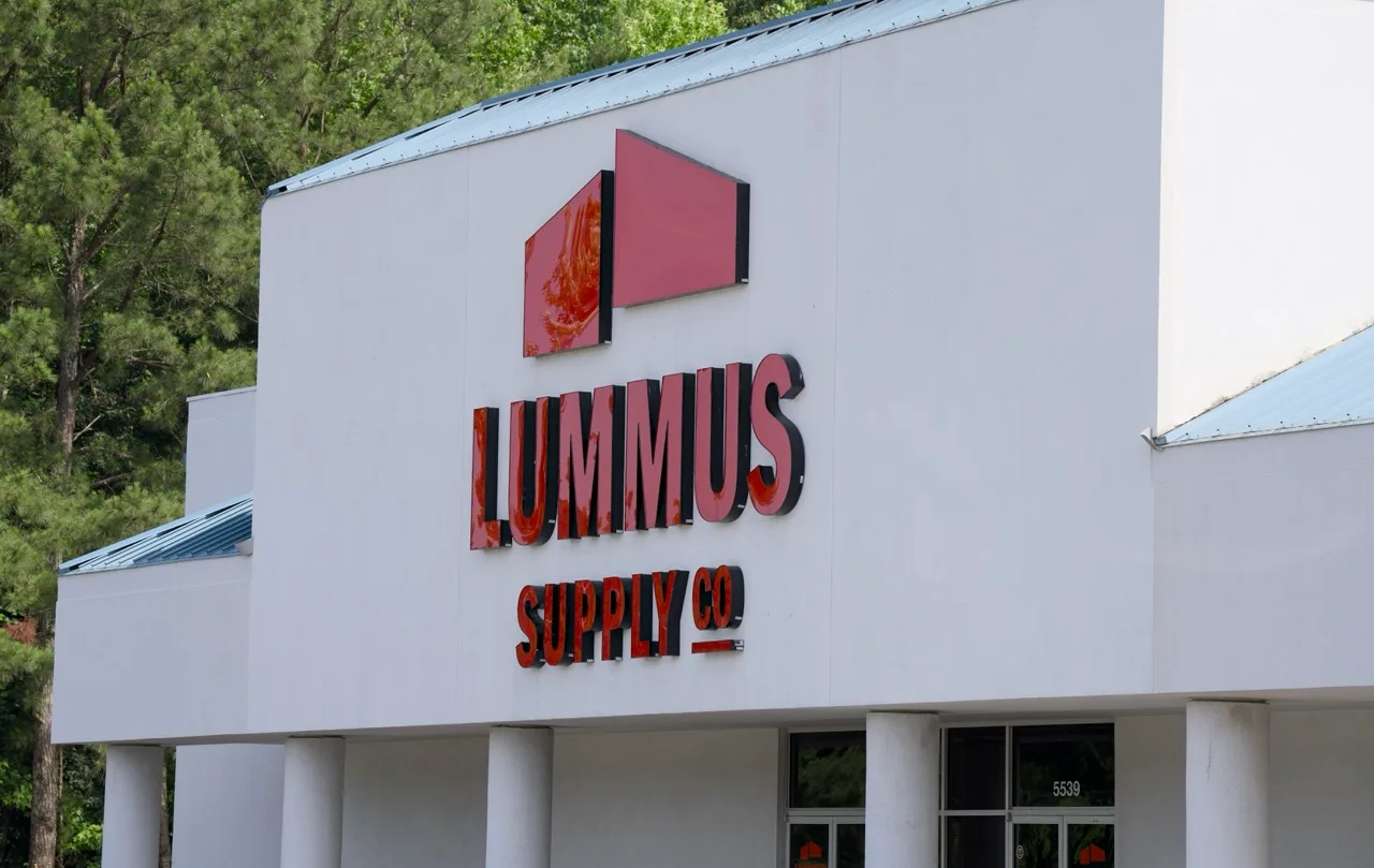 Lummus Supply Co. storefront sign and logo on the building exterior in Acworth, Georgia, photographed by Grit Blueprint