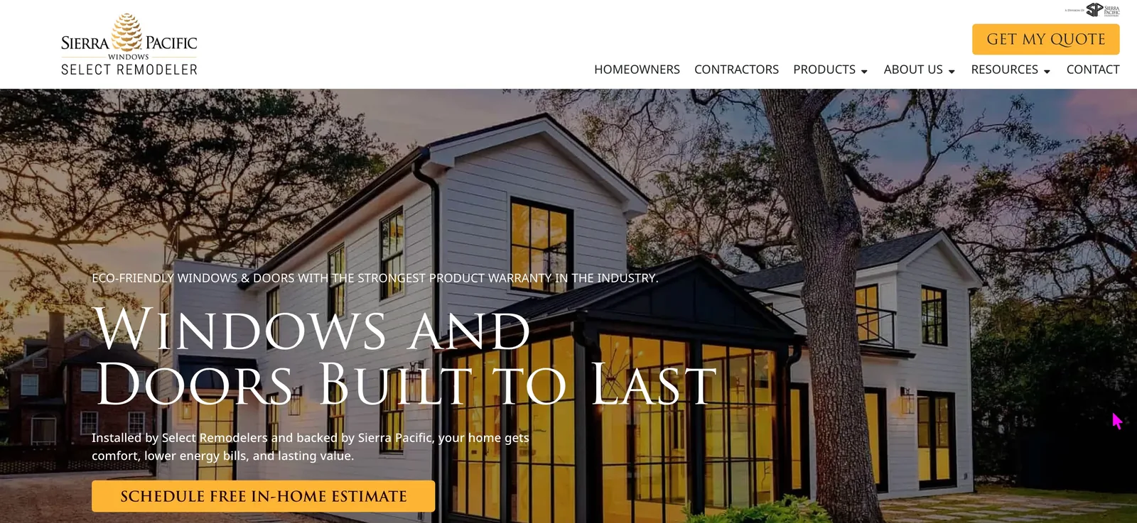 Sierra Pacific Windows Select Remodeler website homepage designed by Grit Blueprint