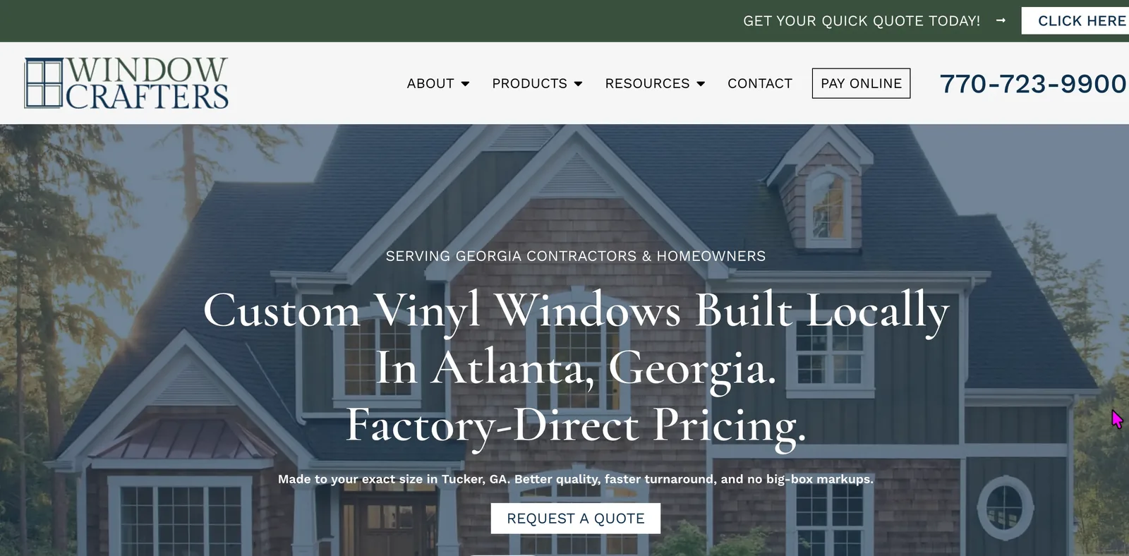 Window Crafters custom vinyl windows website homepage designed by Grit Blueprint