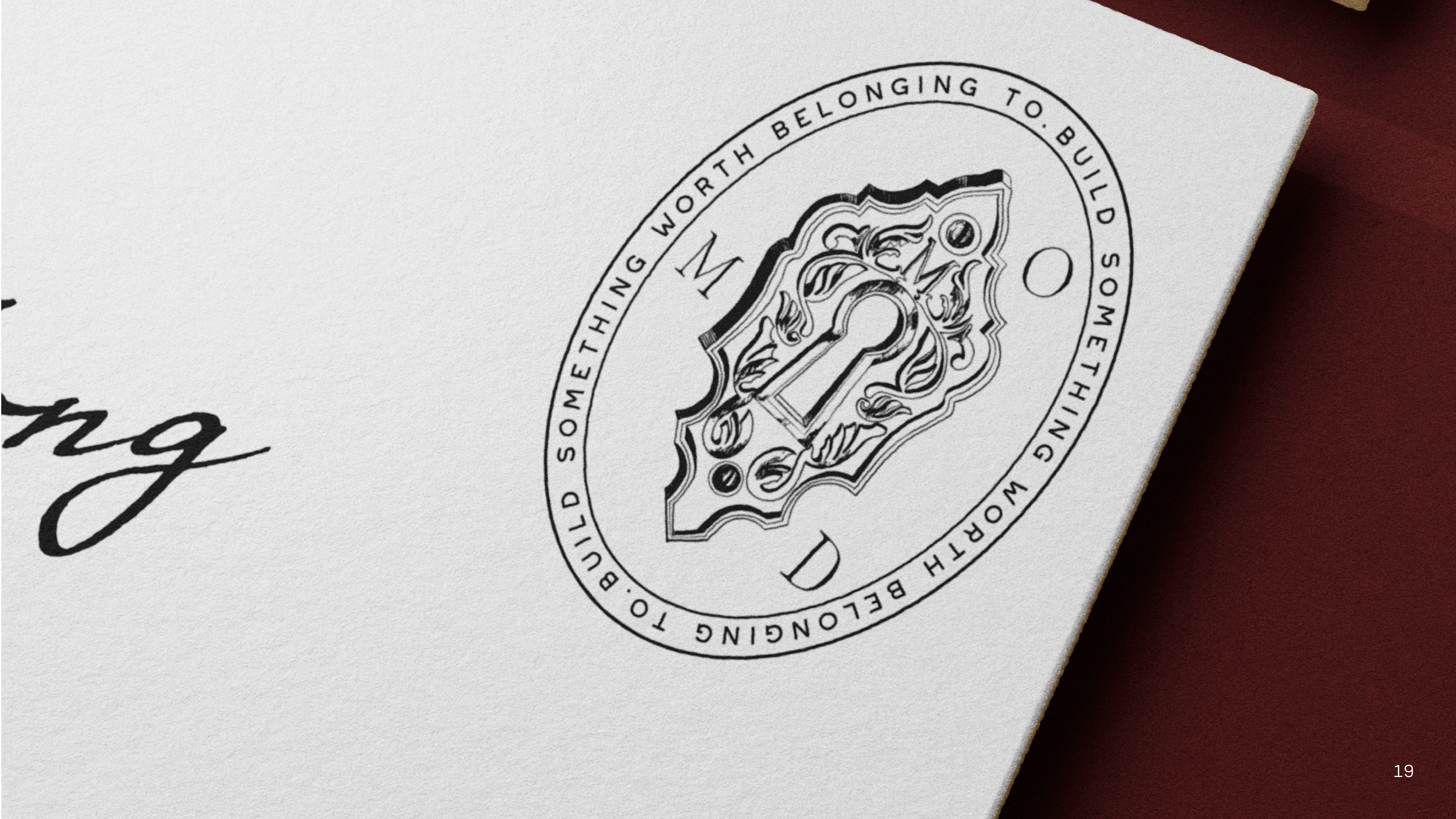 An embossed MOD keyhole seal on paper