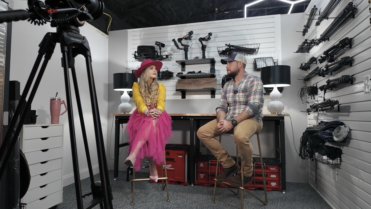 Ben and Stefanie Couch Recording a podcast at Grit Studios in the Grit Garage