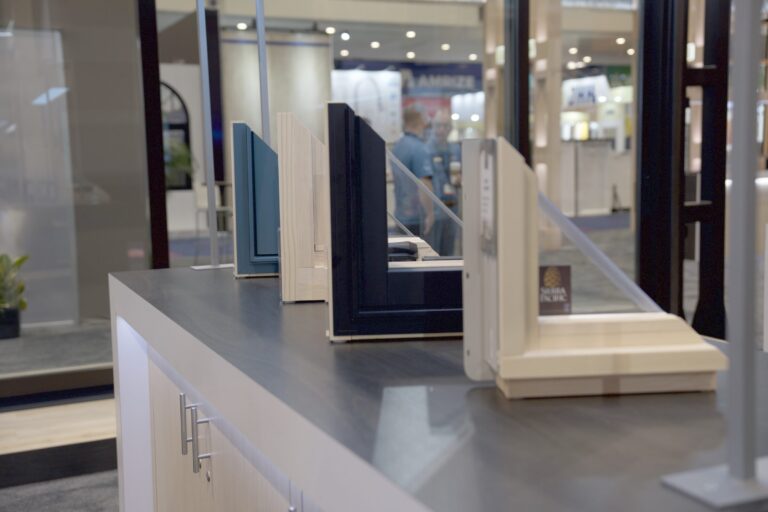 Window frame cutaway samples on a display counter